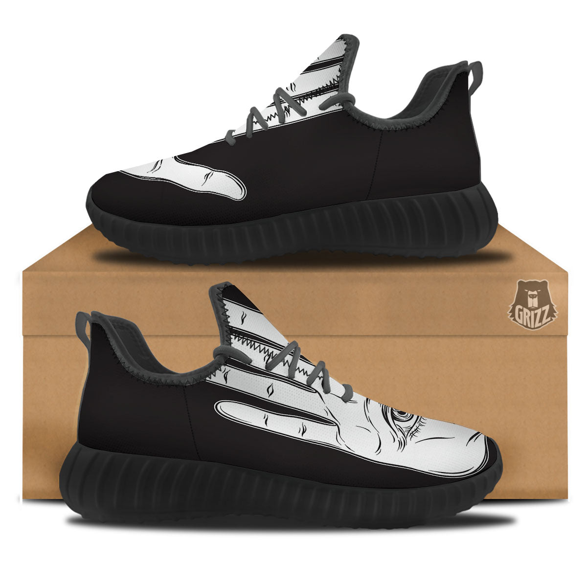 Wiccan Palmistry White And Black Print Black Walking Shoes-grizzshop