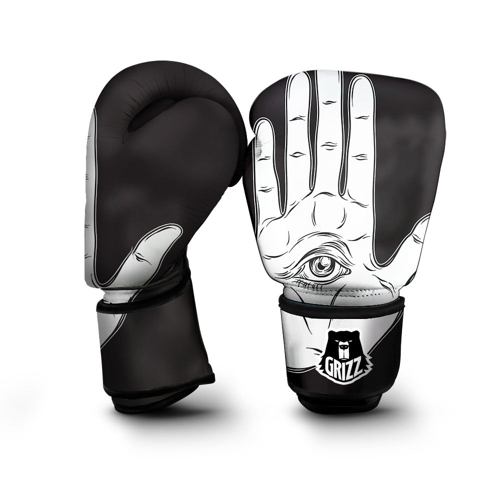 Wiccan Palmistry White And Black Print Boxing Gloves-grizzshop