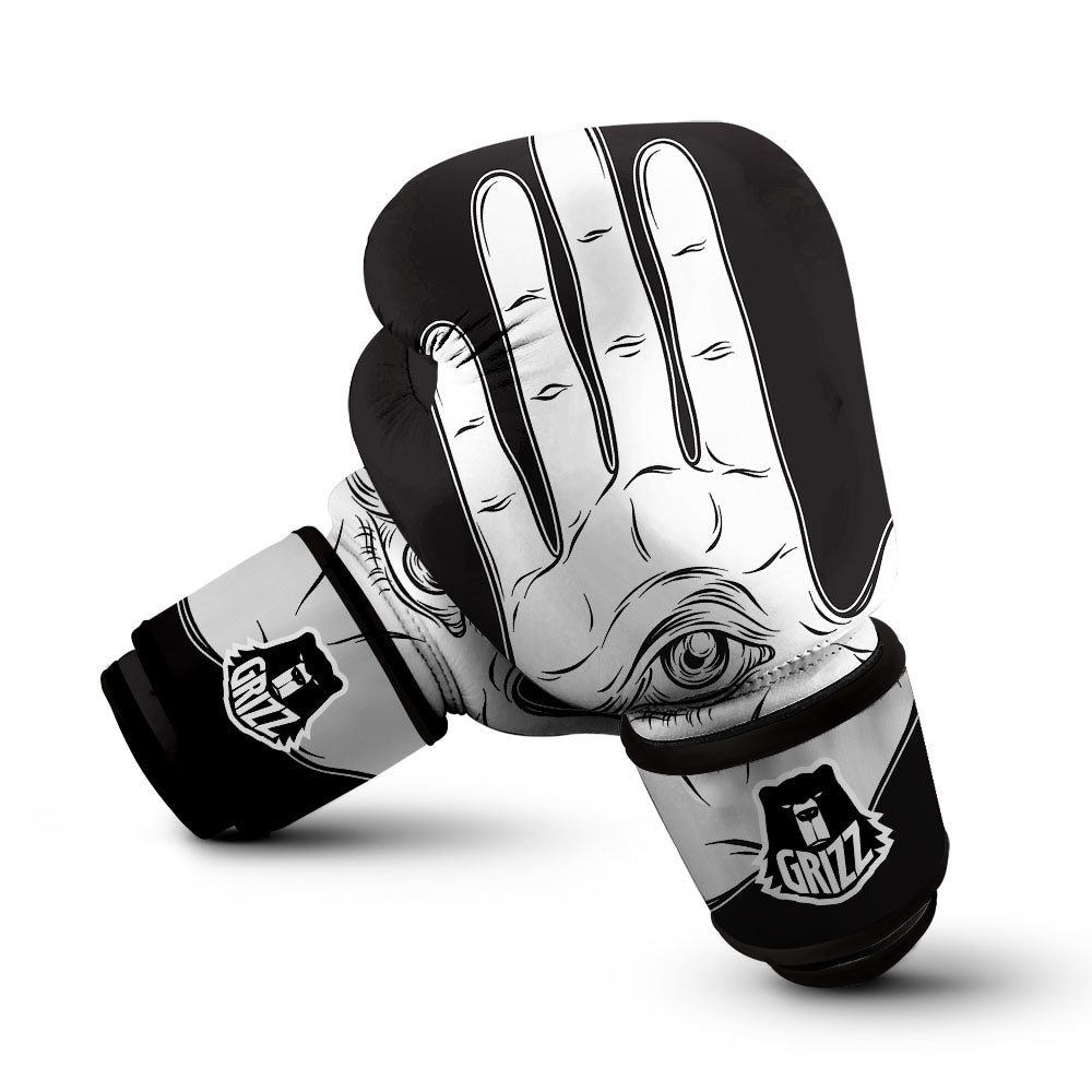 Wiccan Palmistry White And Black Print Boxing Gloves-grizzshop
