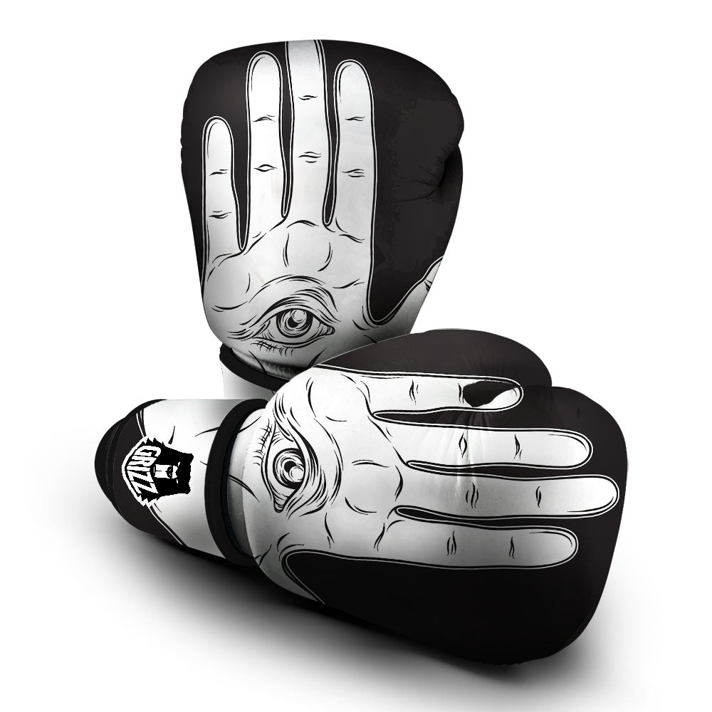 Wiccan Palmistry White And Black Print Boxing Gloves-grizzshop