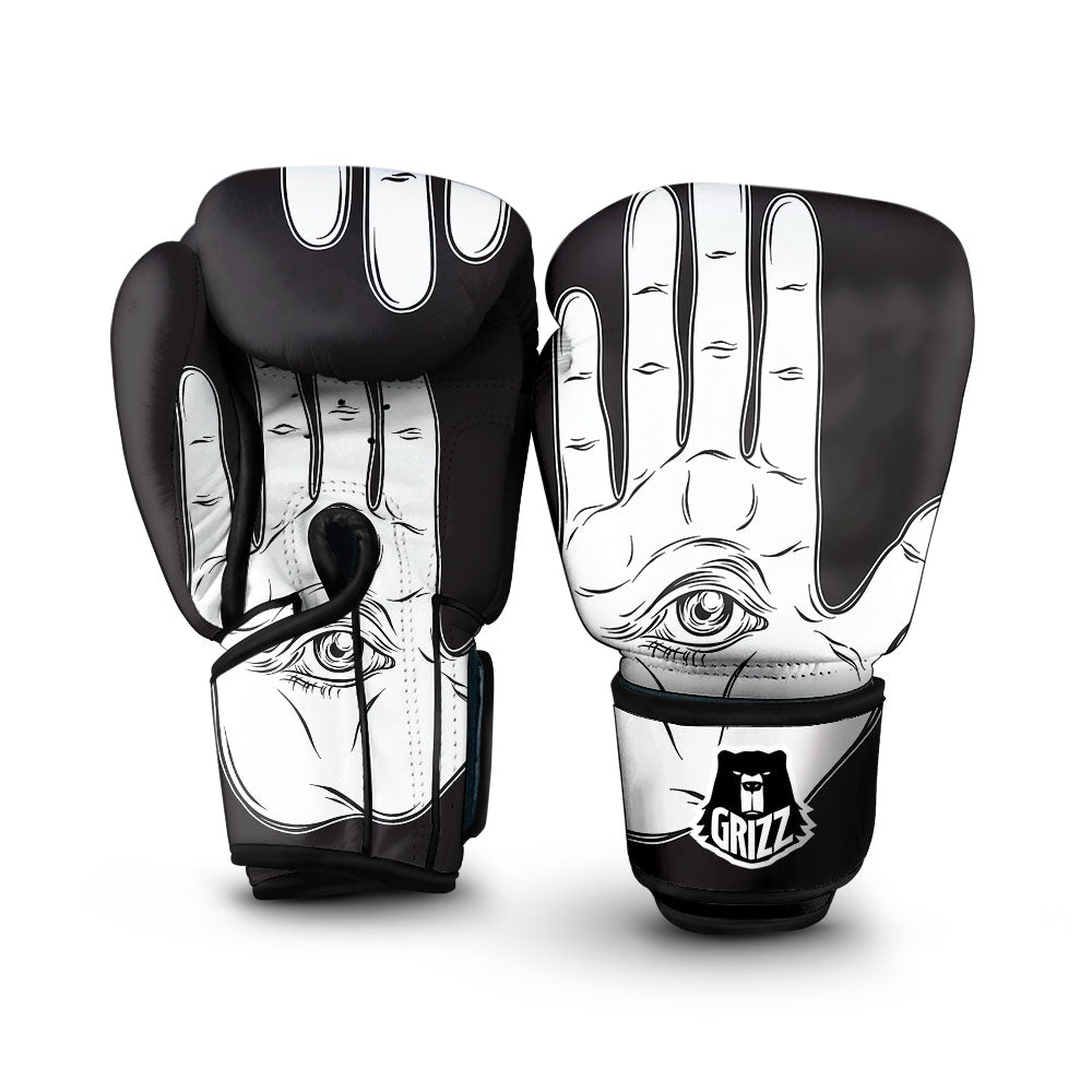 Wiccan Palmistry White And Black Print Boxing Gloves-grizzshop