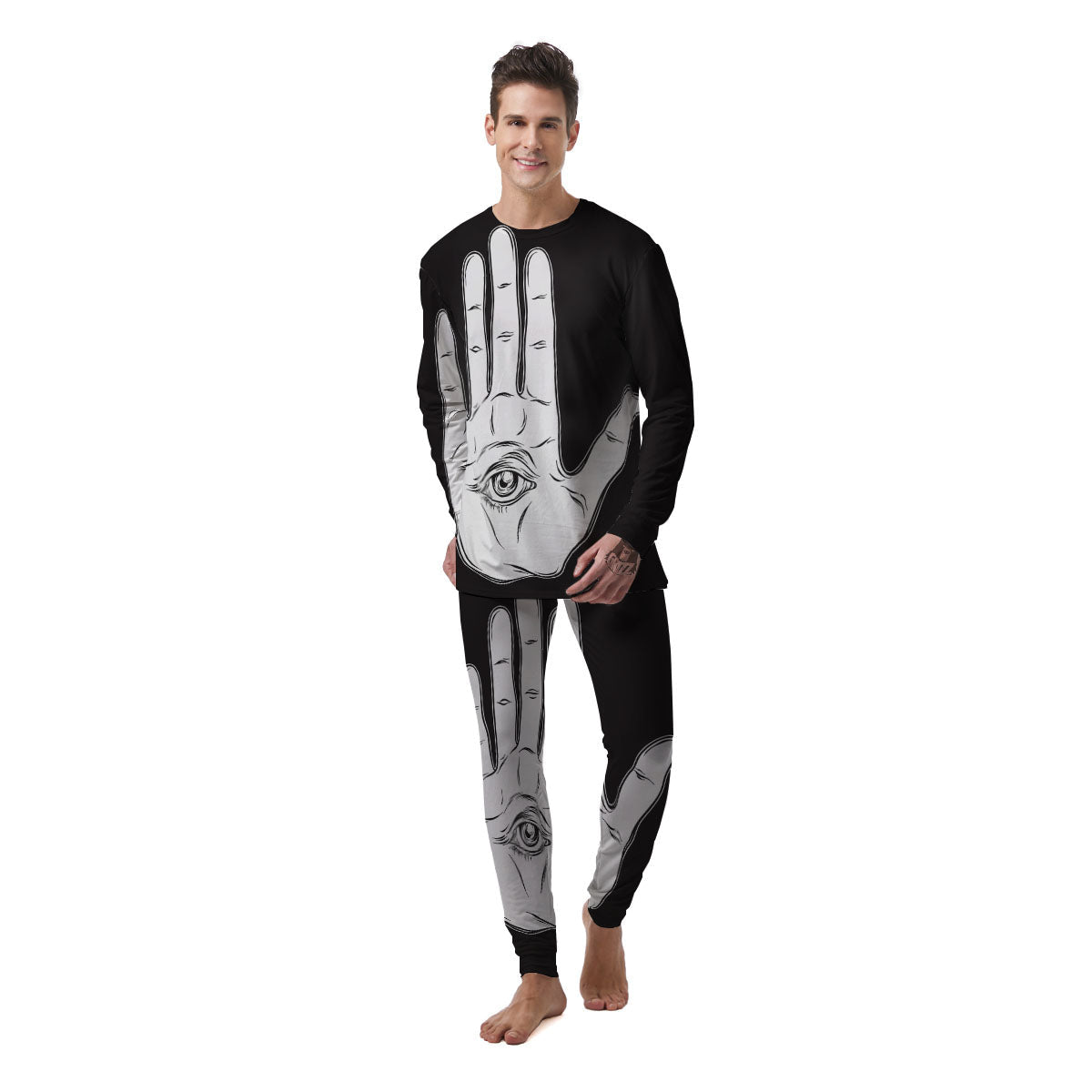 Wiccan Palmistry White And Black Print Men's Pajamas-grizzshop