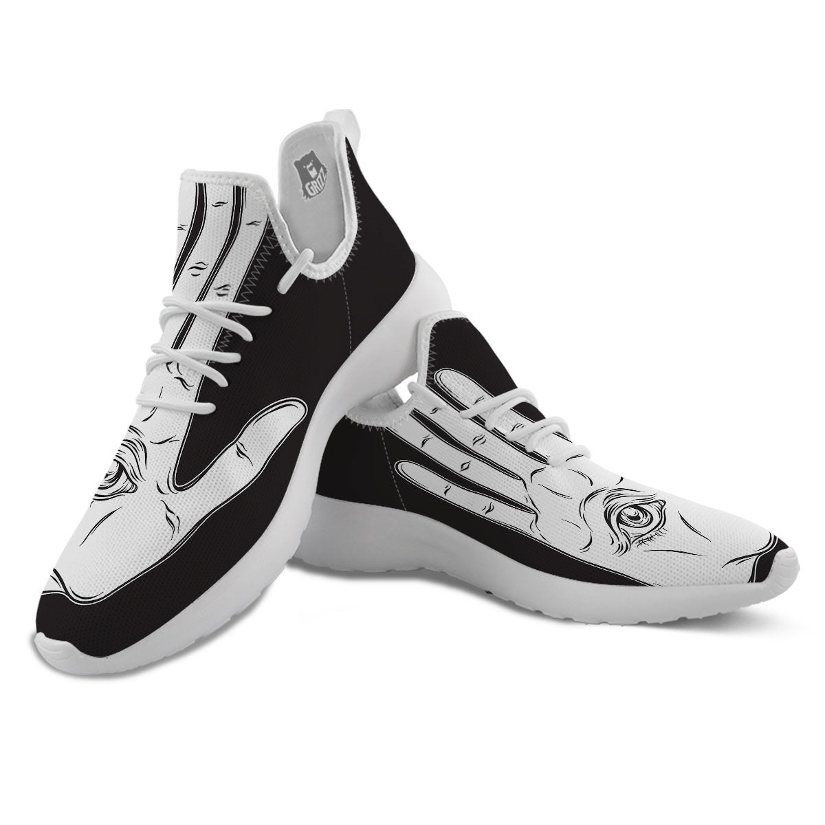 Wiccan Palmistry White And Black Print White Athletic Shoes-grizzshop