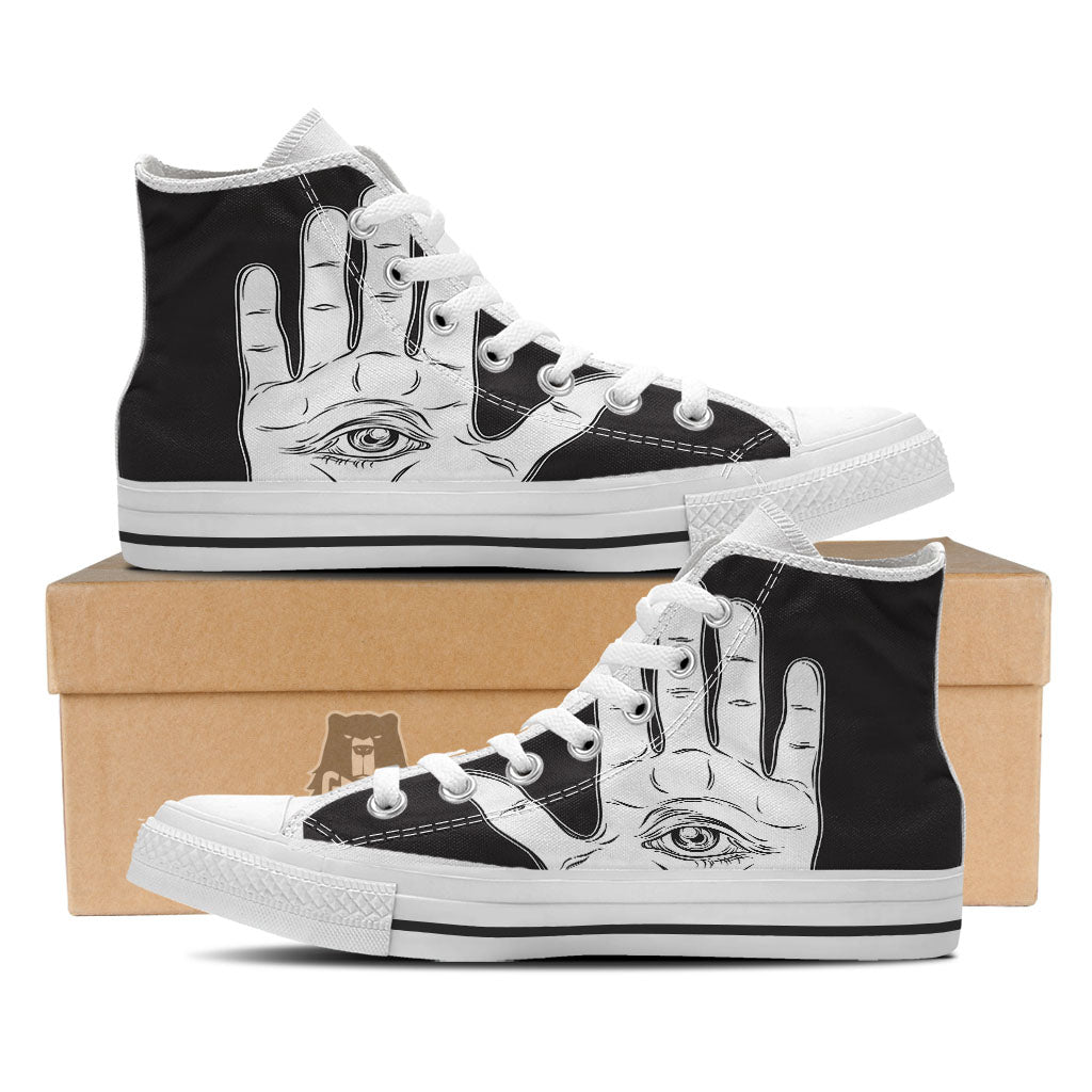 Wiccan Palmistry White And Black Print White High Top Shoes-grizzshop