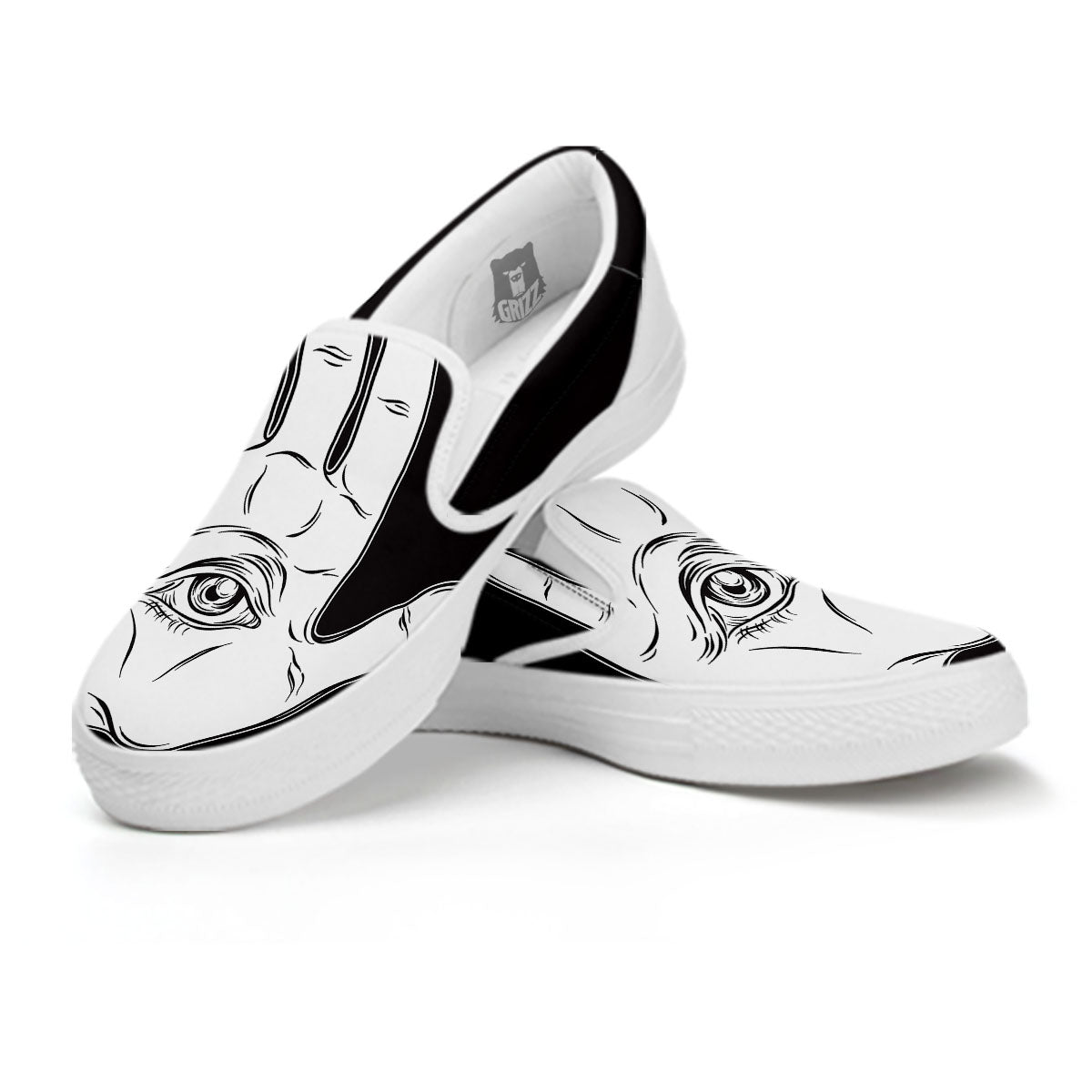 Wiccan Palmistry White And Black Print White Slip On Shoes-grizzshop