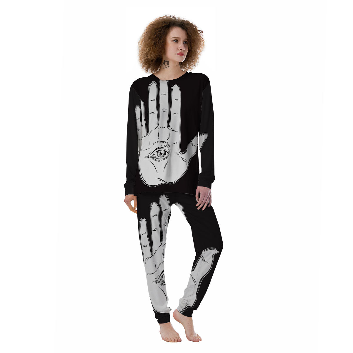 Wiccan Palmistry White And Black Print Women's Pajamas-grizzshop