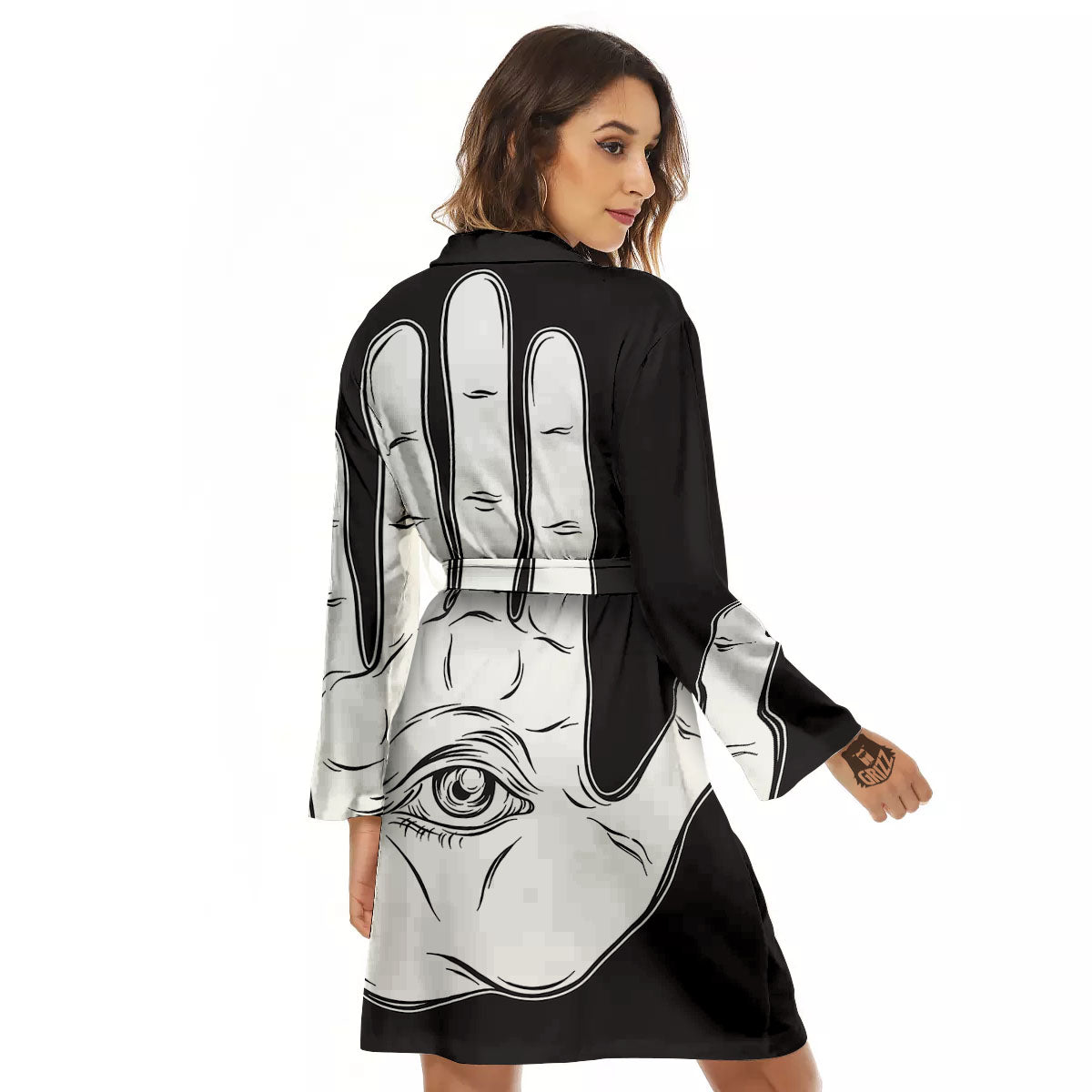 Wiccan Palmistry White And Black Print Women's Robe-grizzshop