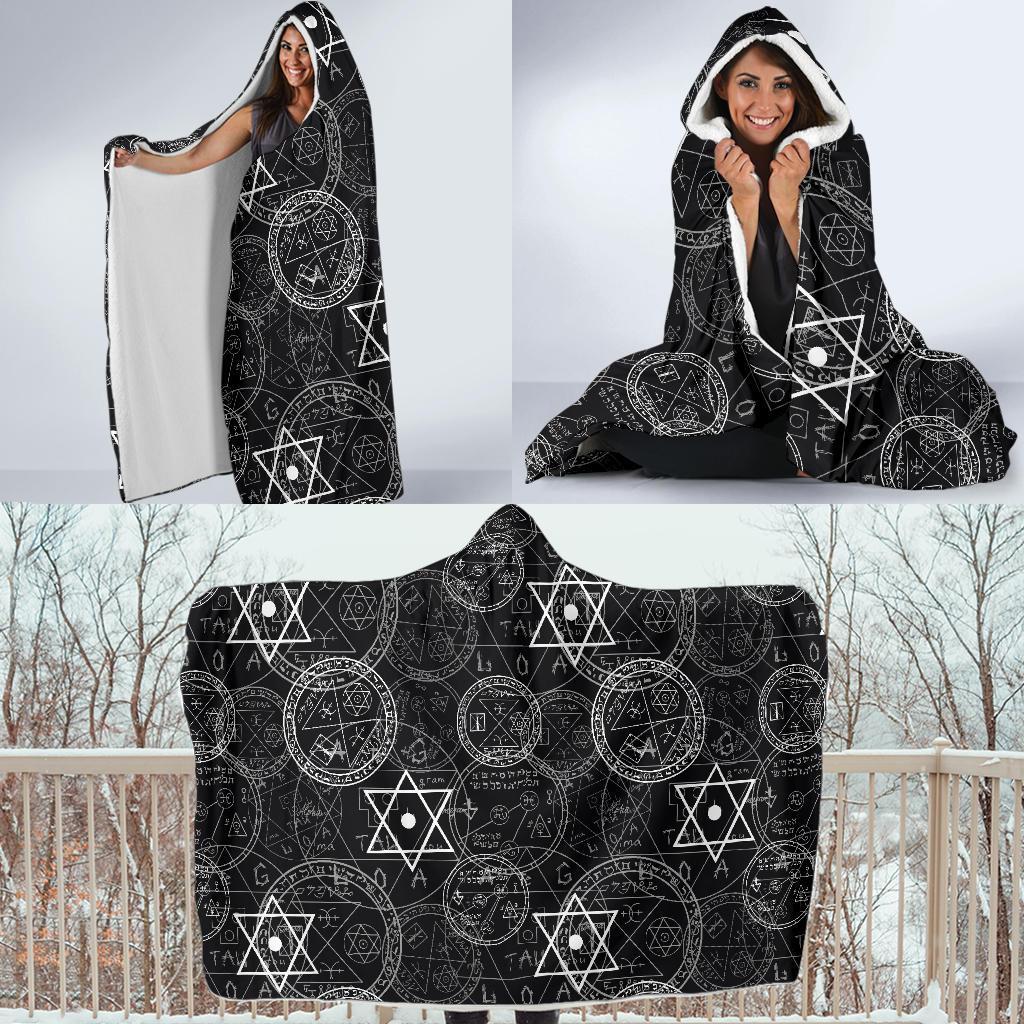 Wiccan Witch Pagan Pattern Print Hooded Blanket-grizzshop