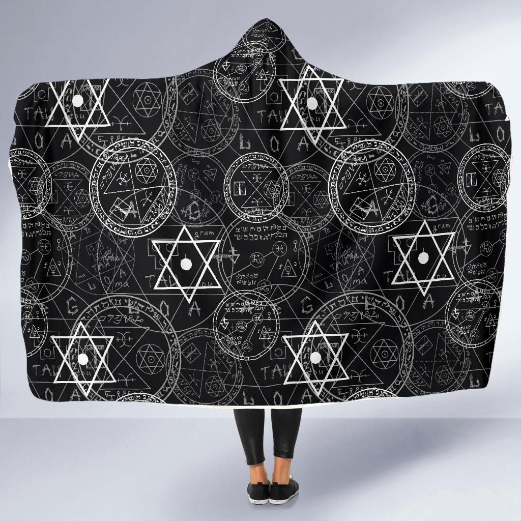 Wiccan Witch Pagan Pattern Print Hooded Blanket-grizzshop