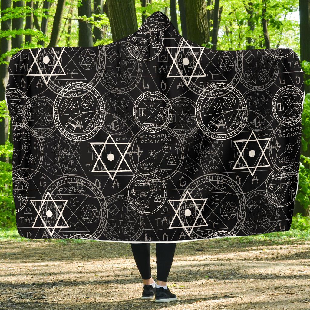 Wiccan Witch Pagan Pattern Print Hooded Blanket-grizzshop