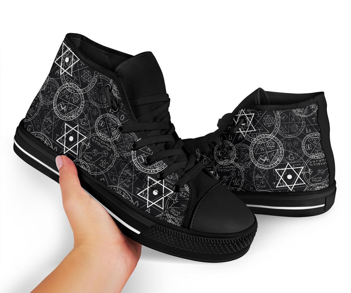 Wiccan Witch Pagan Pattern Print Men Women's High Top Shoes-grizzshop