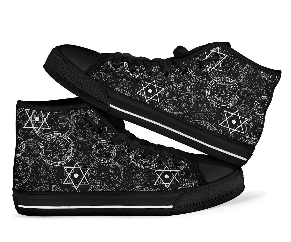 Wiccan Witch Pagan Pattern Print Men Women's High Top Shoes-grizzshop
