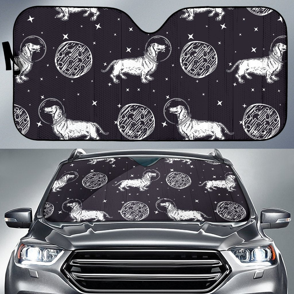 Wiener Dog Dachshund Astronaut Pattern Print Car Sun Shade-grizzshop