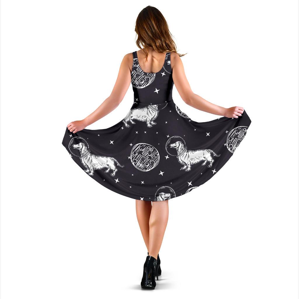 Wiener Dog Dachshund Astronaut Pattern Print Dress-grizzshop