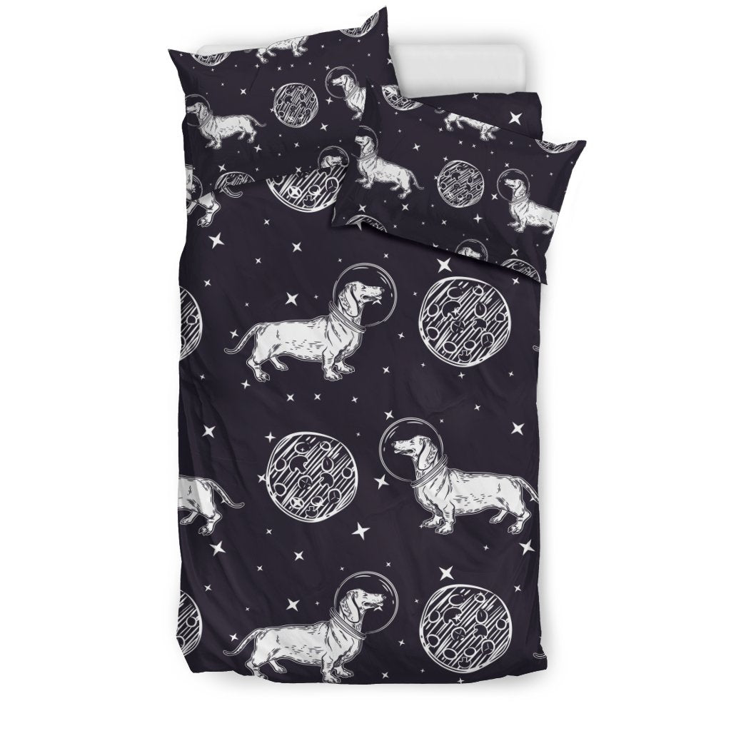 Wiener Dog Dachshund Astronaut Pattern Print Duvet Cover Bedding Set-grizzshop