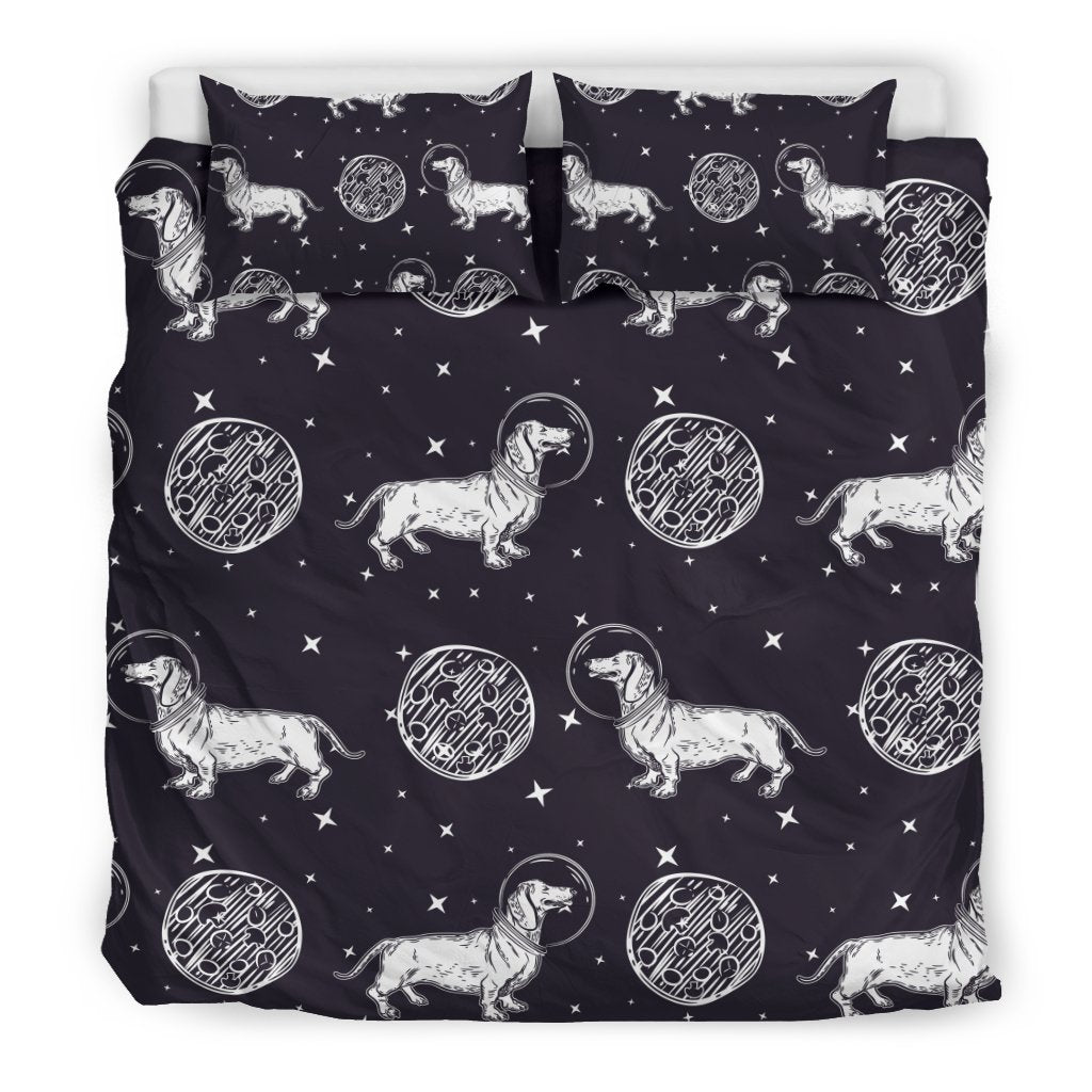 Wiener Dog Dachshund Astronaut Pattern Print Duvet Cover Bedding Set-grizzshop