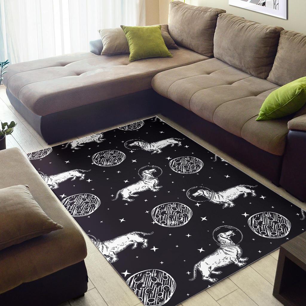 Wiener Dog Dachshund Astronaut Pattern Print Floor Mat-grizzshop