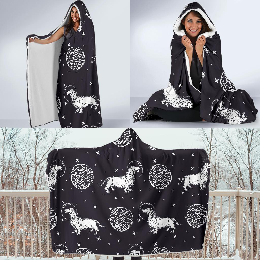 Wiener Dog Dachshund Astronaut Pattern Print Hooded Blanket-grizzshop