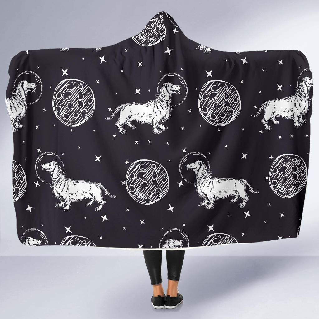 Wiener Dog Dachshund Astronaut Pattern Print Hooded Blanket-grizzshop