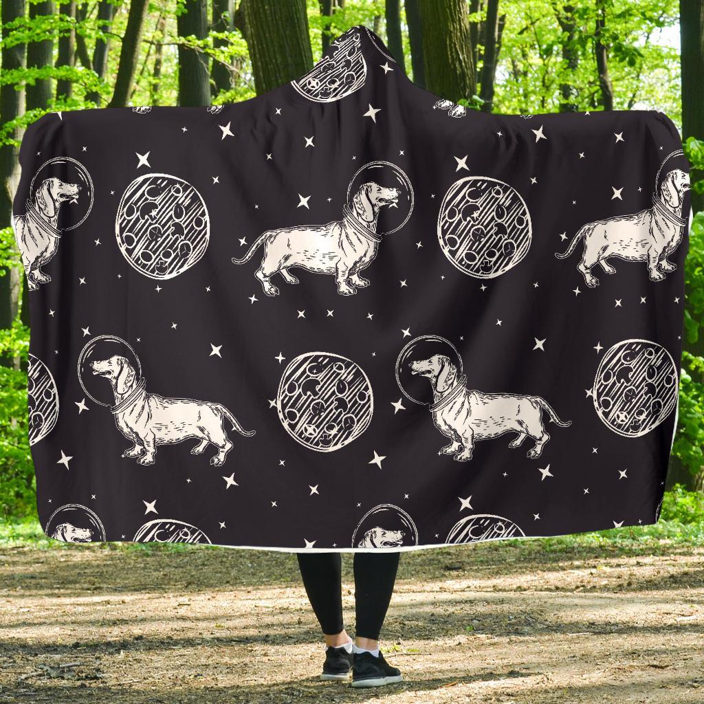 Wiener Dog Dachshund Astronaut Pattern Print Hooded Blanket