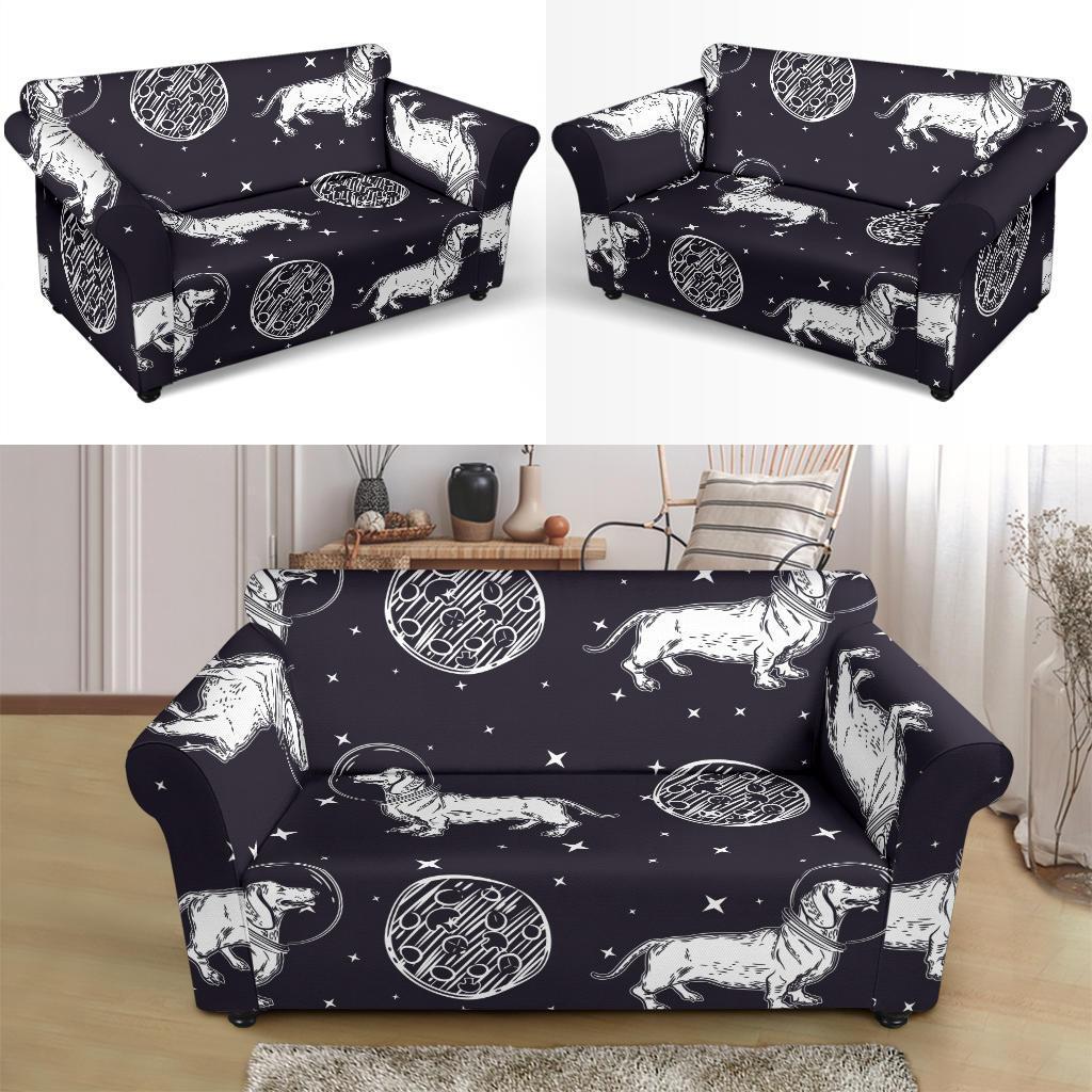 Wiener Dog Dachshund Astronaut Pattern Print Loveseat Cover-grizzshop