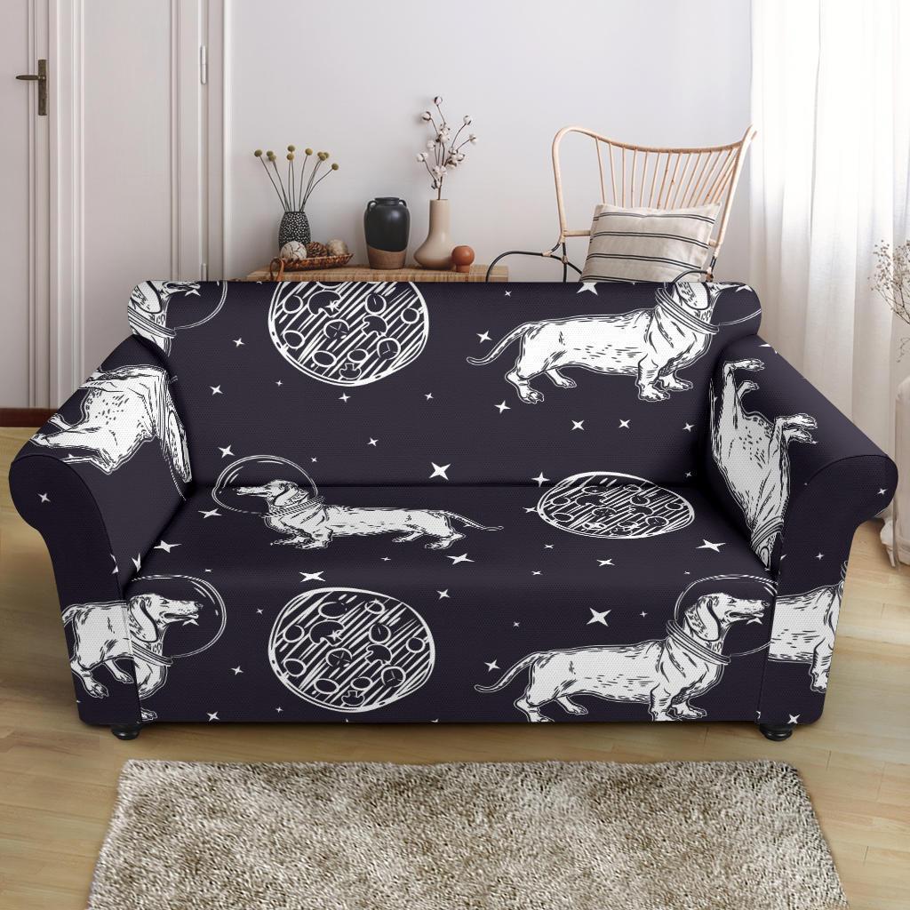 Wiener Dog Dachshund Astronaut Pattern Print Loveseat Cover-grizzshop