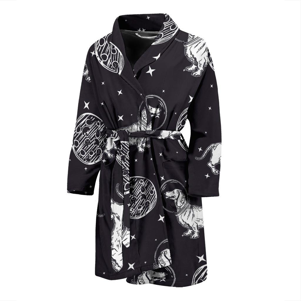 Wiener Dog Dachshund Astronaut Pattern Print Men Long Robe-grizzshop