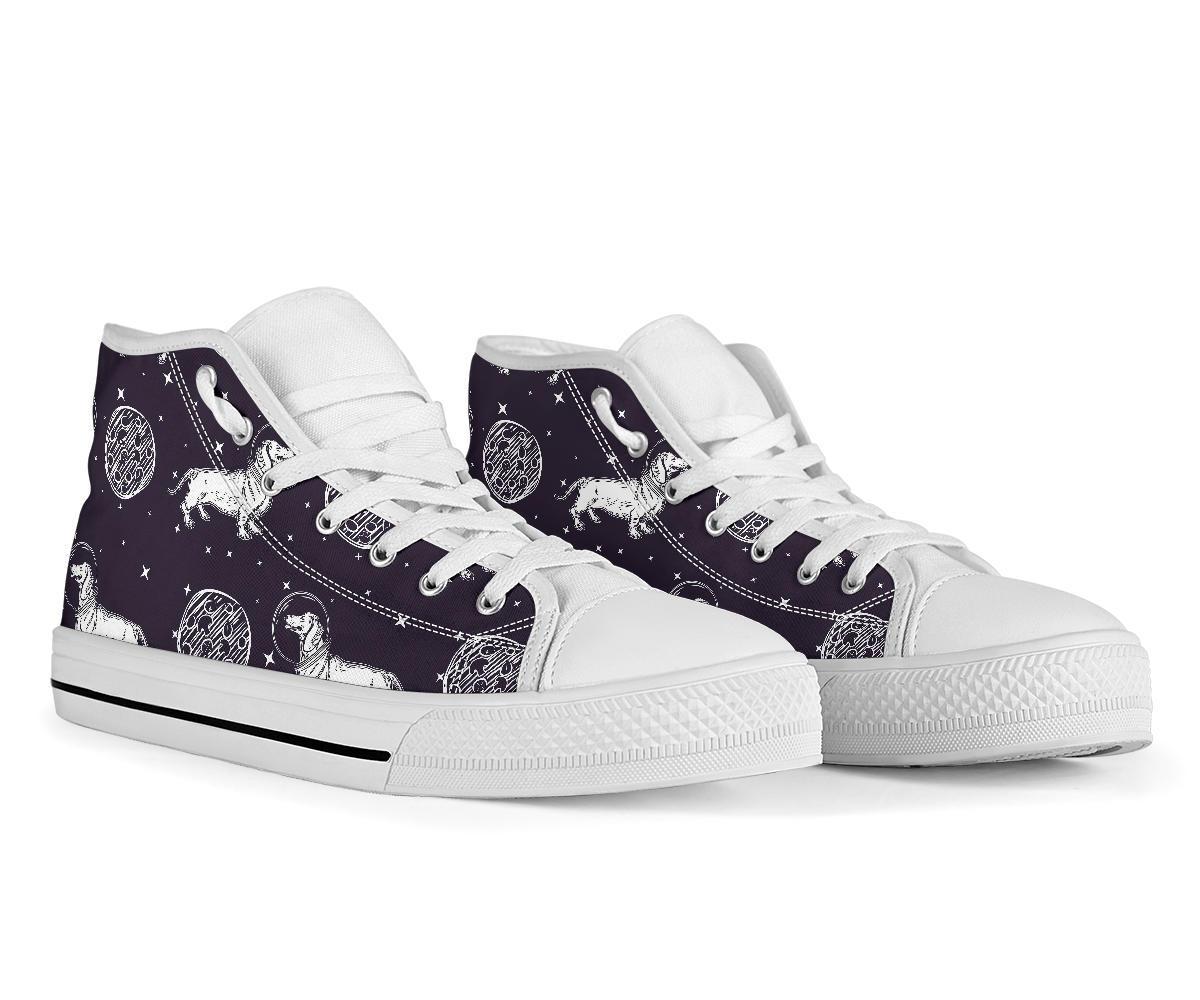 Wiener Dog Dachshund Astronaut Pattern Print Men Women's High Top Shoes-grizzshop