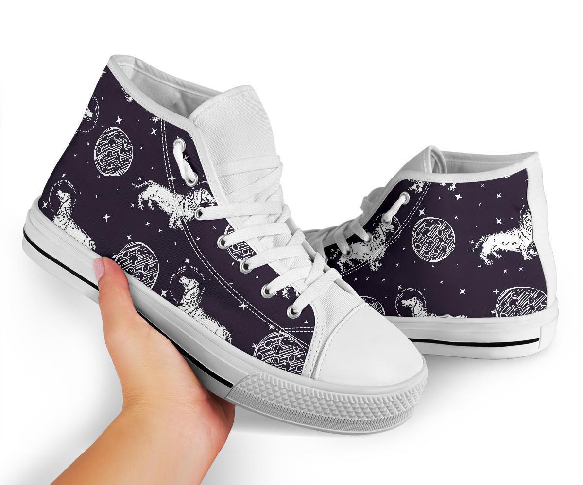 Wiener Dog Dachshund Astronaut Pattern Print Men Women's High Top Shoes-grizzshop
