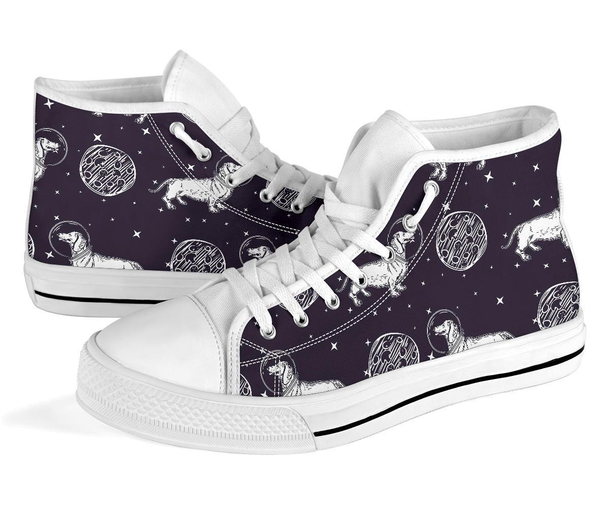 Wiener Dog Dachshund Astronaut Pattern Print Men Women's High Top Shoes-grizzshop