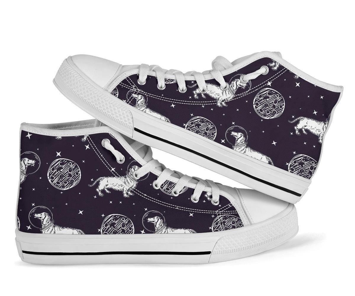 Wiener Dog Dachshund Astronaut Pattern Print Men Women's High Top Shoes-grizzshop