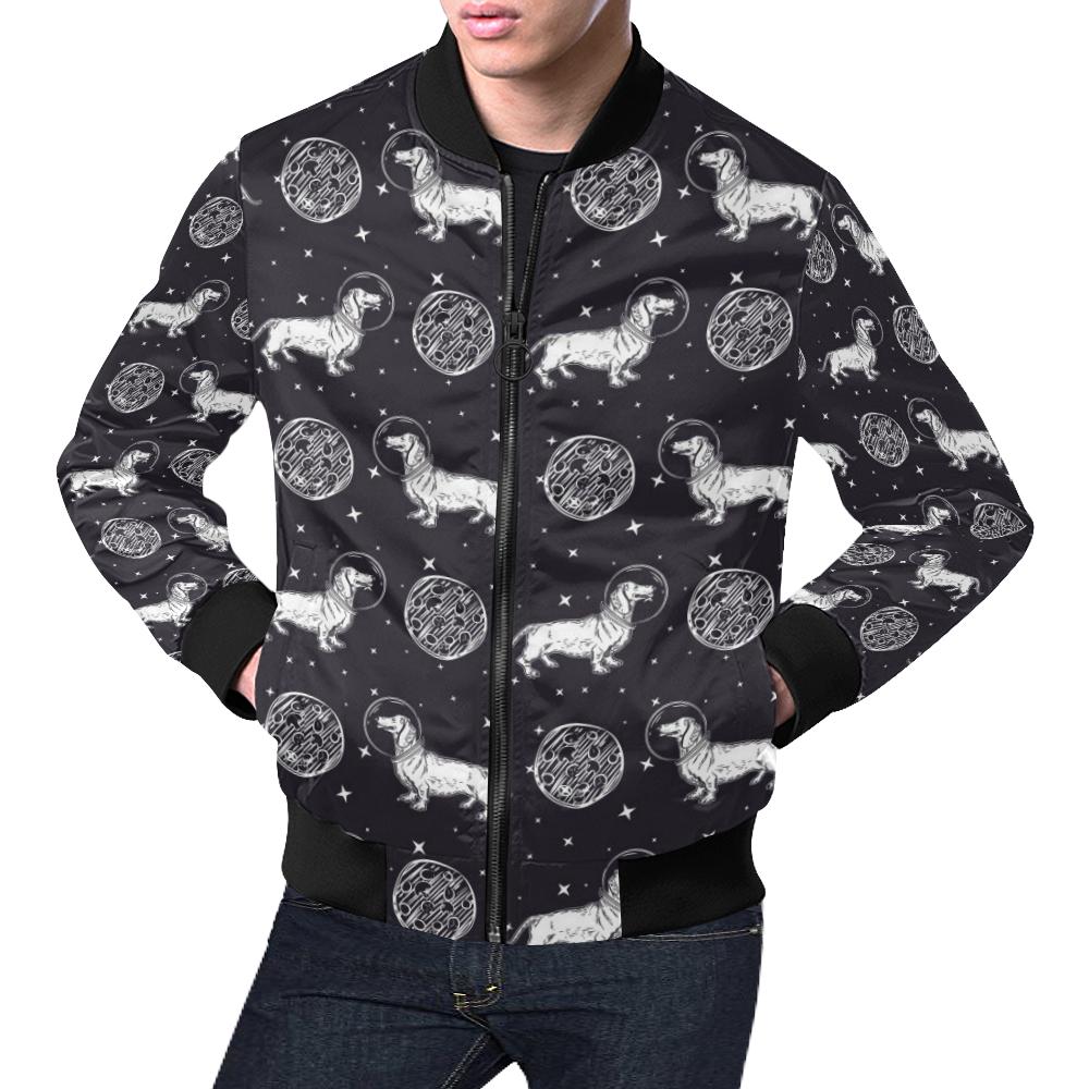 Wiener Dog Dachshund Astronaut Pattern Print Men's Bomber Jacket-grizzshop