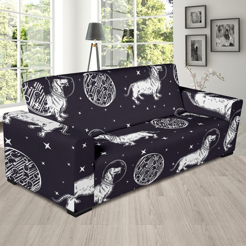 Wiener Dog Dachshund Astronaut Pattern Print Sofa Covers-grizzshop