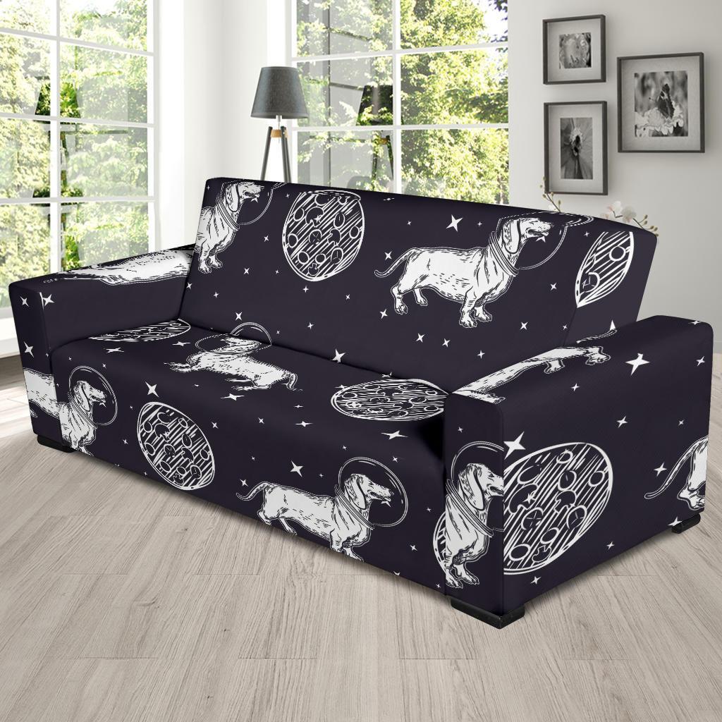 Wiener Dog Dachshund Astronaut Pattern Print Sofa Covers-grizzshop
