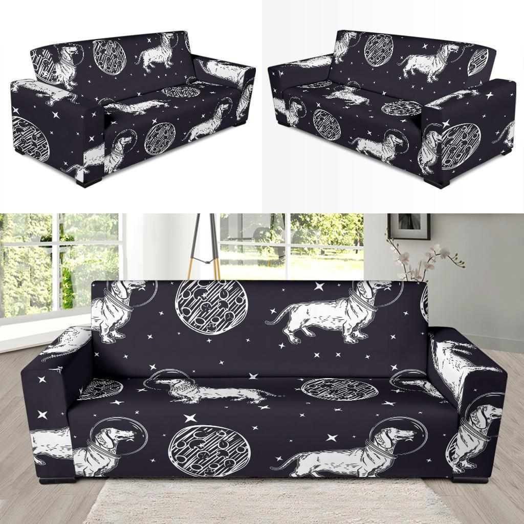 Wiener Dog Dachshund Astronaut Pattern Print Sofa Covers-grizzshop