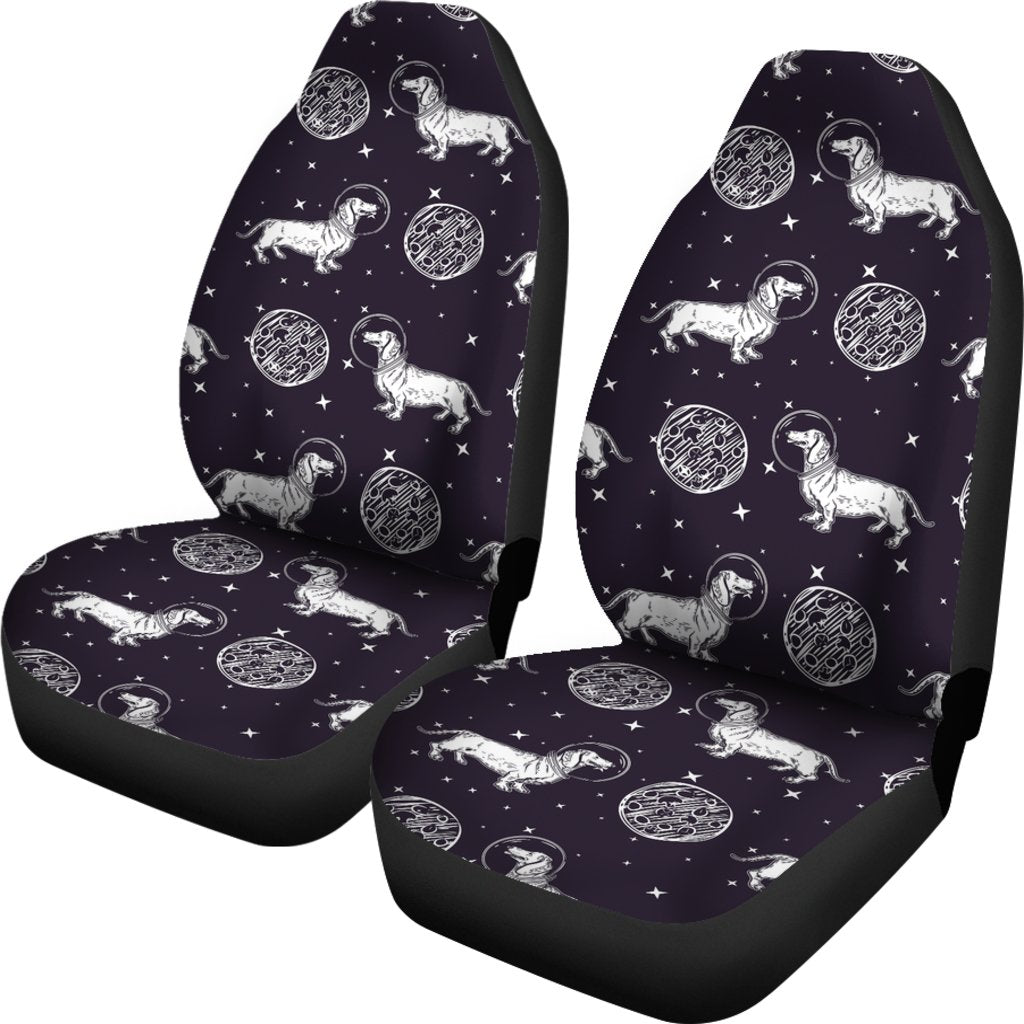 Wiener Dog Dachshund Astronaut Pattern Print Universal Fit Car Seat Cover-grizzshop