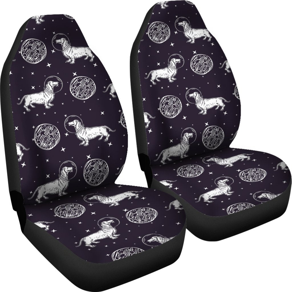 Wiener Dog Dachshund Astronaut Pattern Print Universal Fit Car Seat Cover-grizzshop