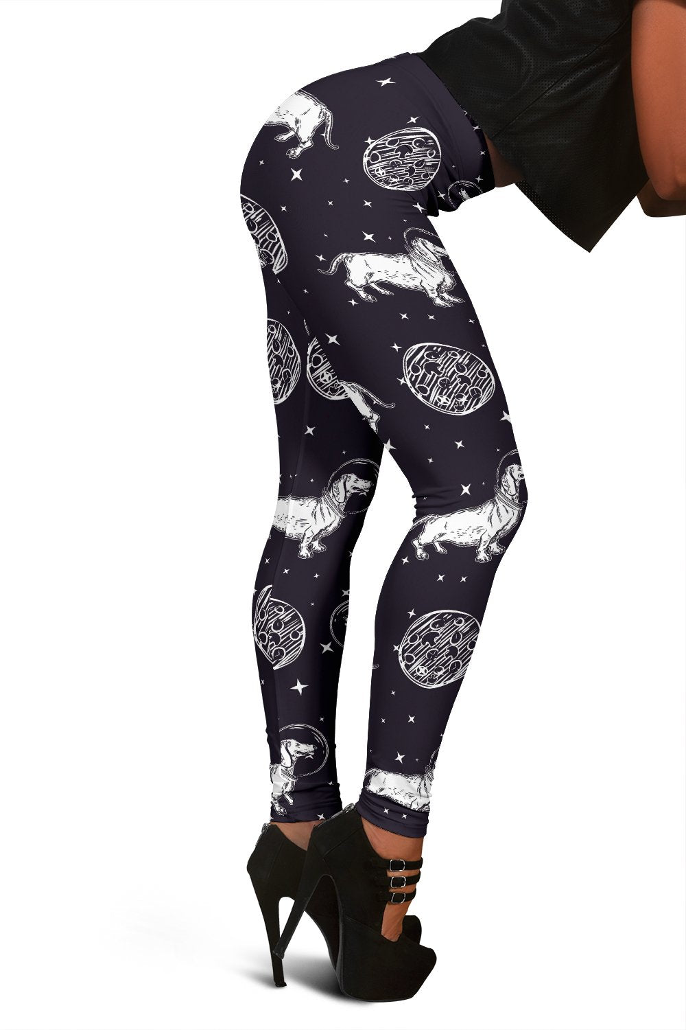 Wiener Dog Dachshund Astronaut Pattern Print Women Leggings-grizzshop