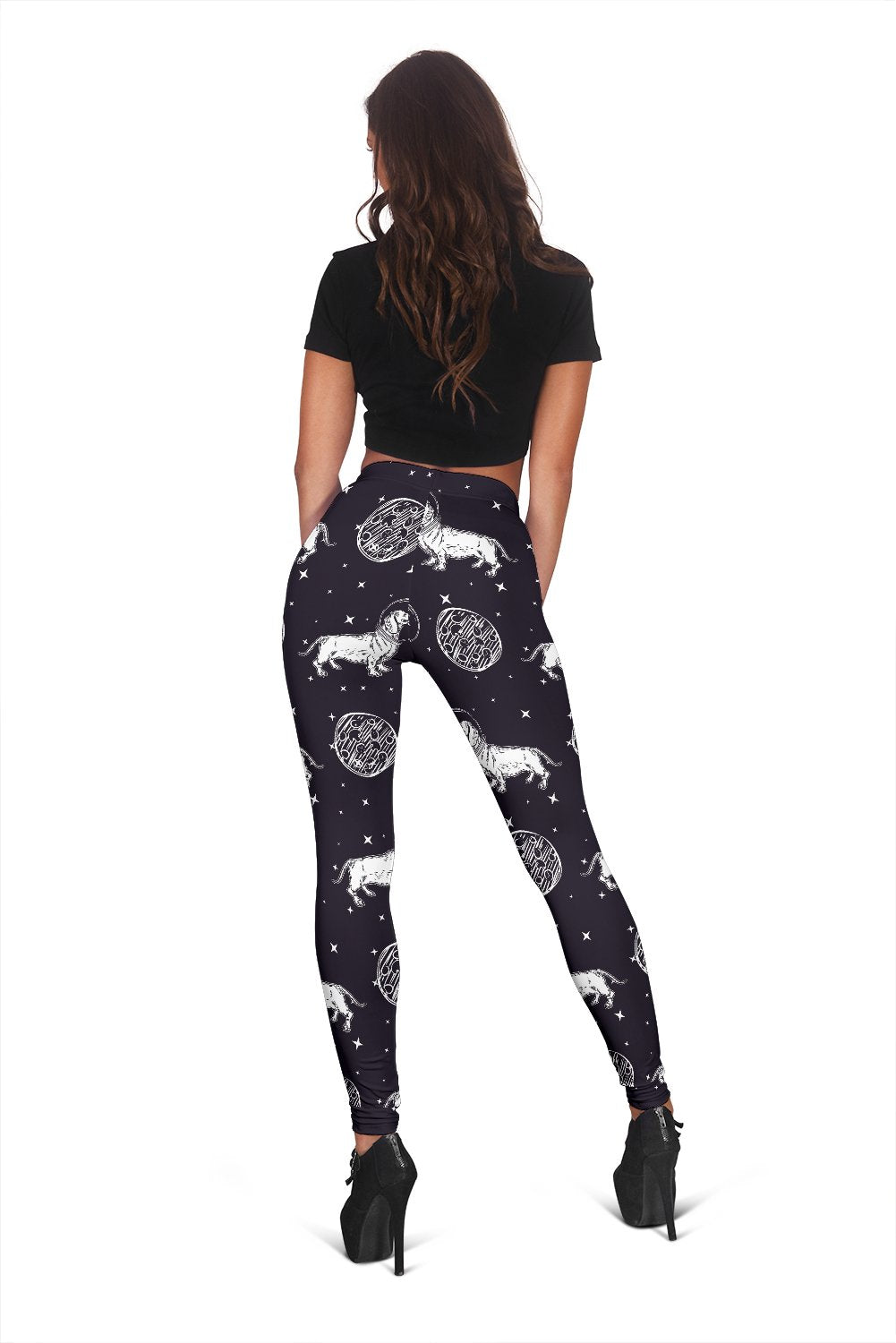 Wiener Dog Dachshund Astronaut Pattern Print Women Leggings-grizzshop