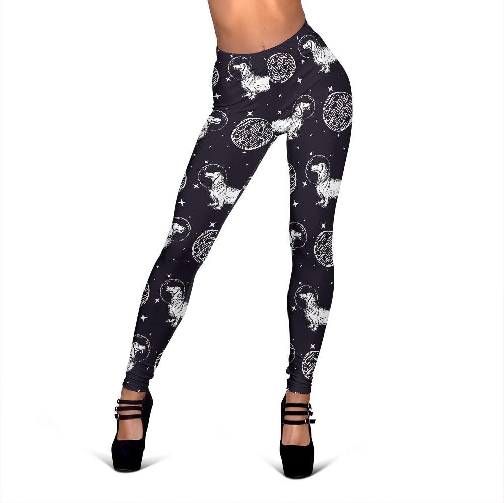 Wiener Dog Dachshund Astronaut Pattern Print Women Leggings-grizzshop