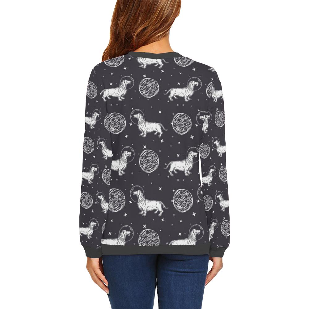 Wiener Dog Dachshund Astronaut Pattern Print Women's Sweatshirt-grizzshop