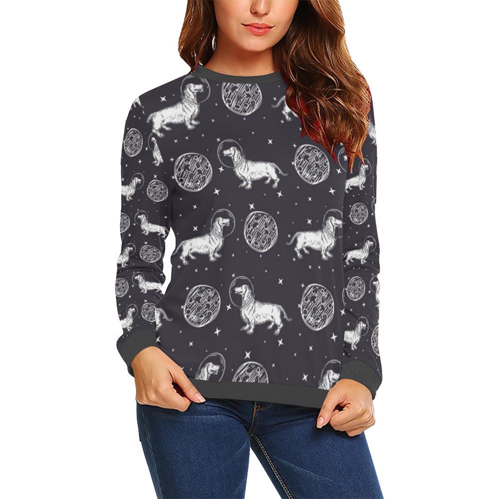 Wiener Dog Dachshund Astronaut Pattern Print Women's Sweatshirt-grizzshop