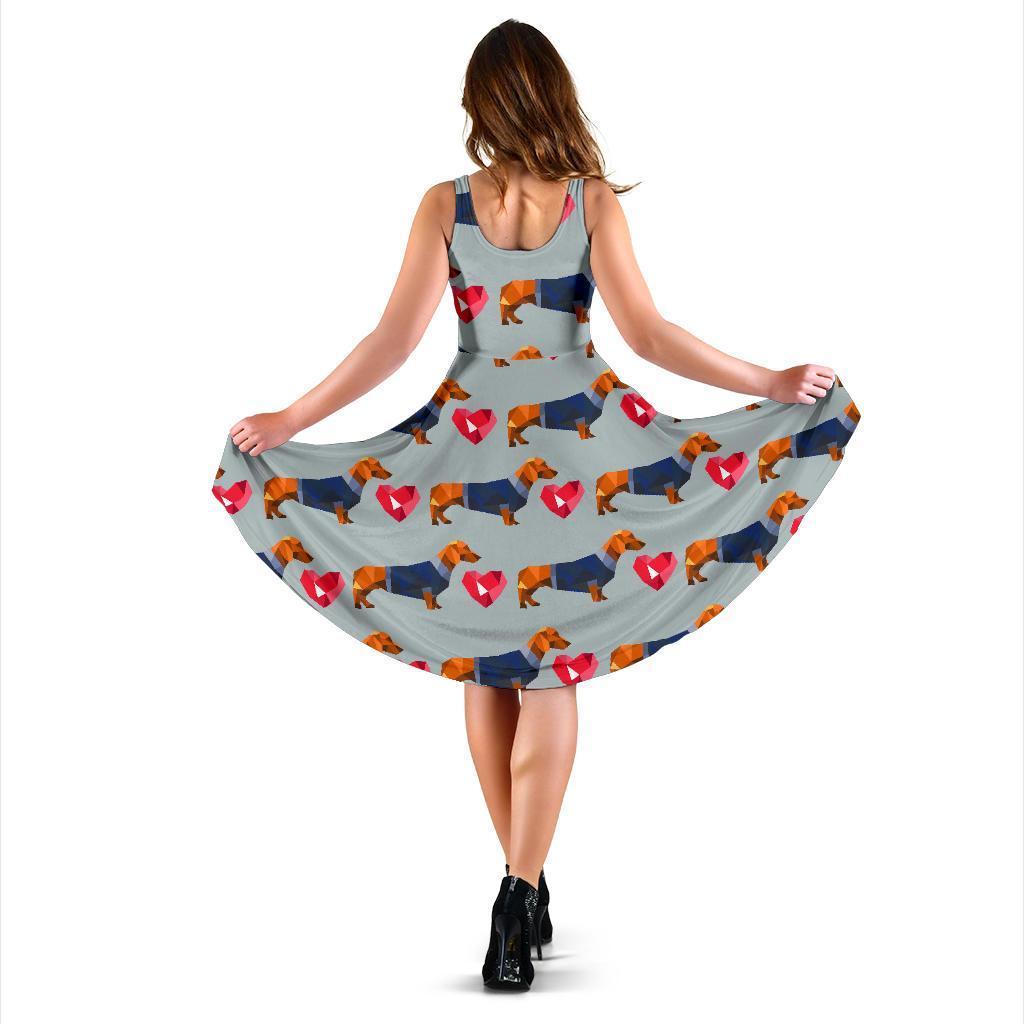Wiener Dog Dachshund Pattern Print Dress-grizzshop