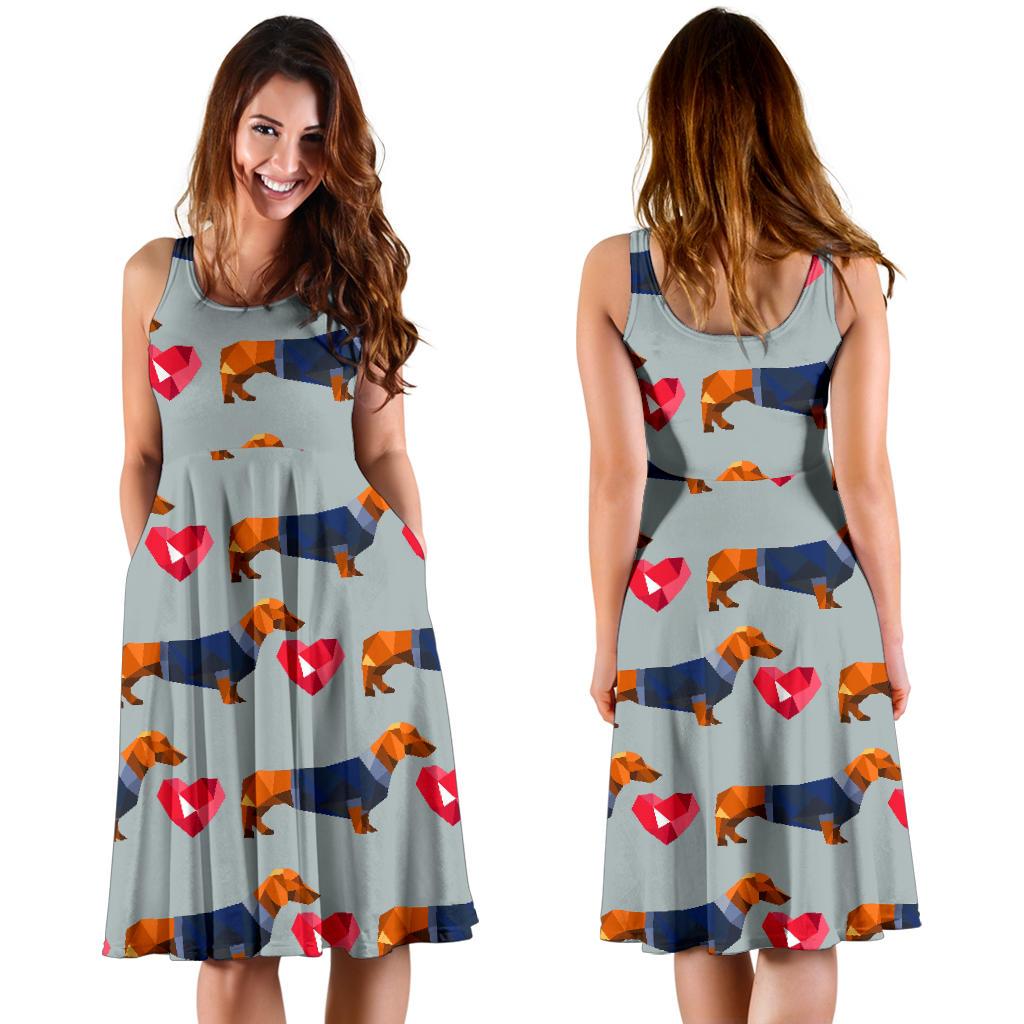 Wiener Dog Dachshund Pattern Print Dress-grizzshop