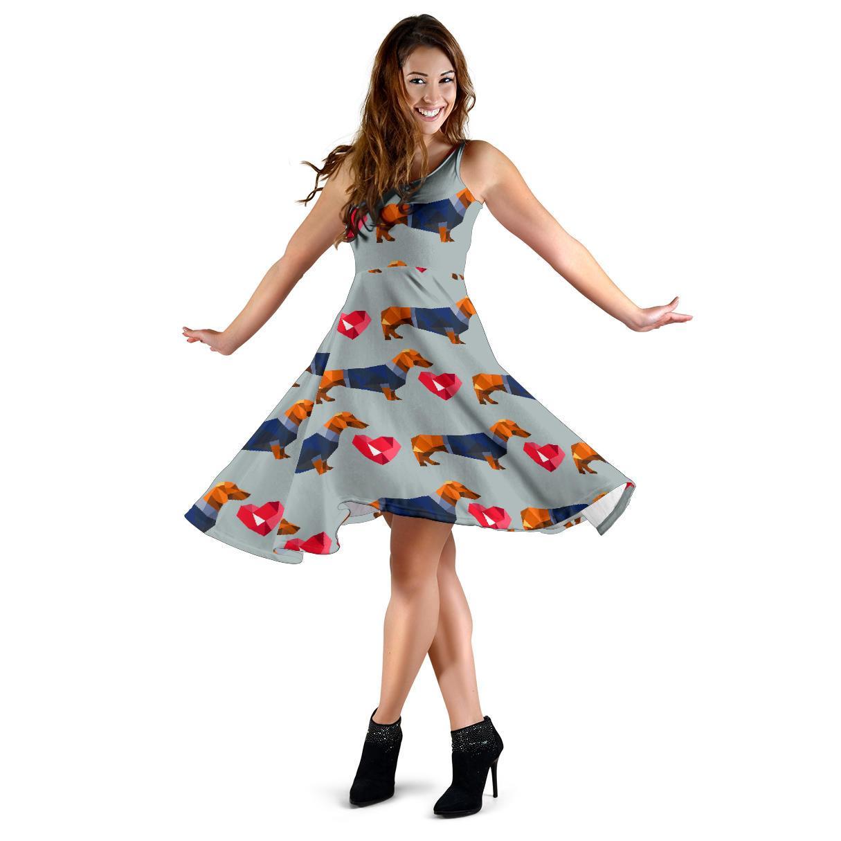 Wiener Dog Dachshund Pattern Print Dress-grizzshop