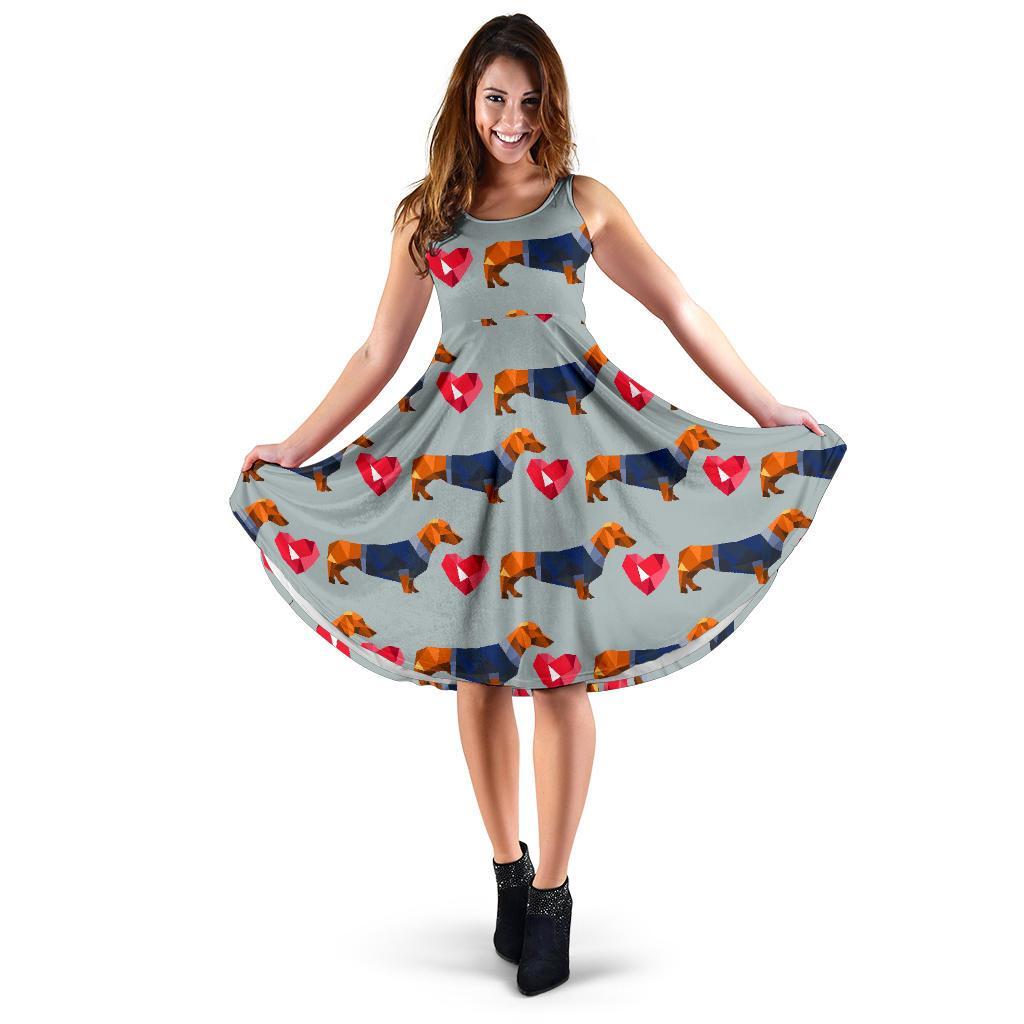 Wiener Dog Dachshund Pattern Print Dress-grizzshop