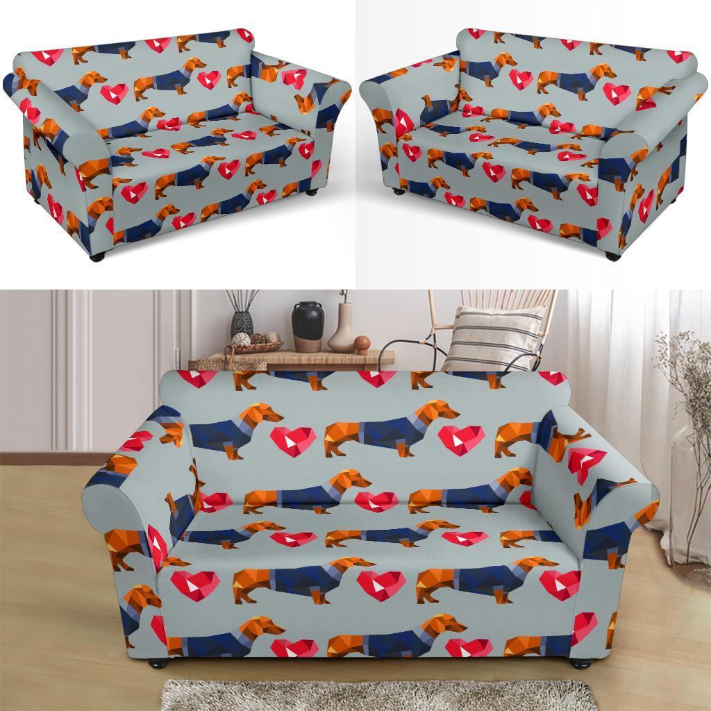 Wiener Dog Dachshund Pattern Print Loveseat Cover-grizzshop