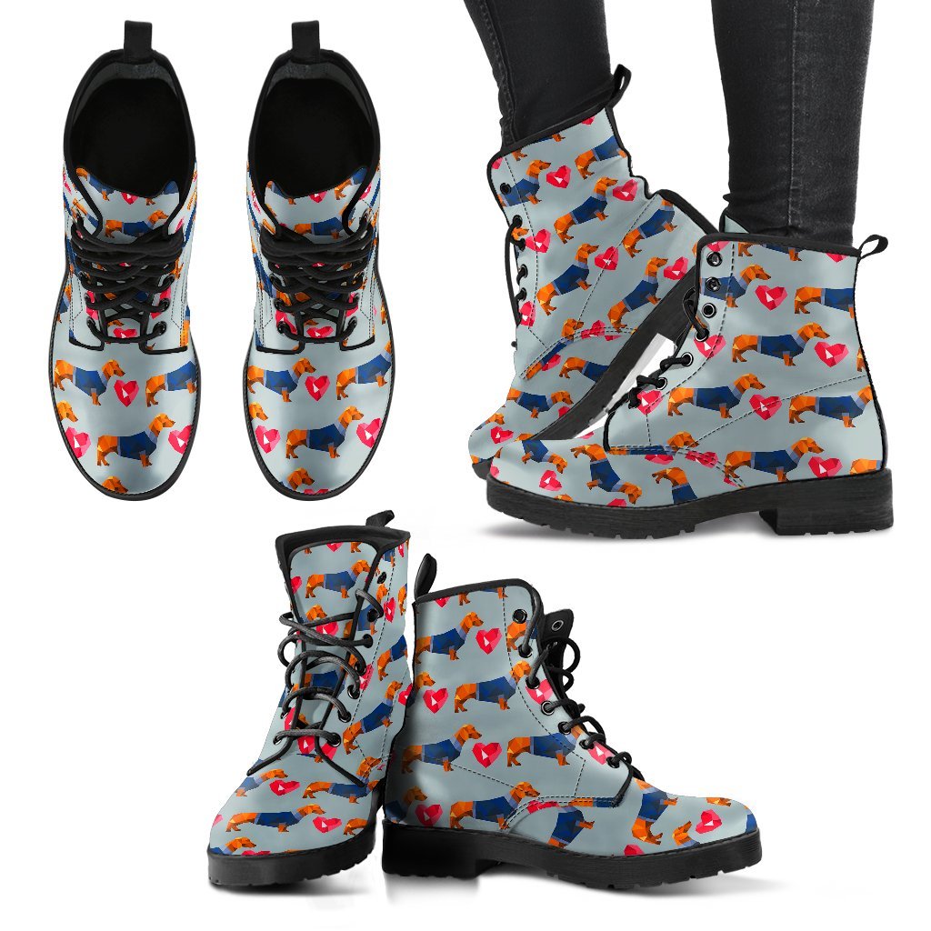 Wiener Dog Dachshund Pattern Print Men Women Leather Boots-grizzshop