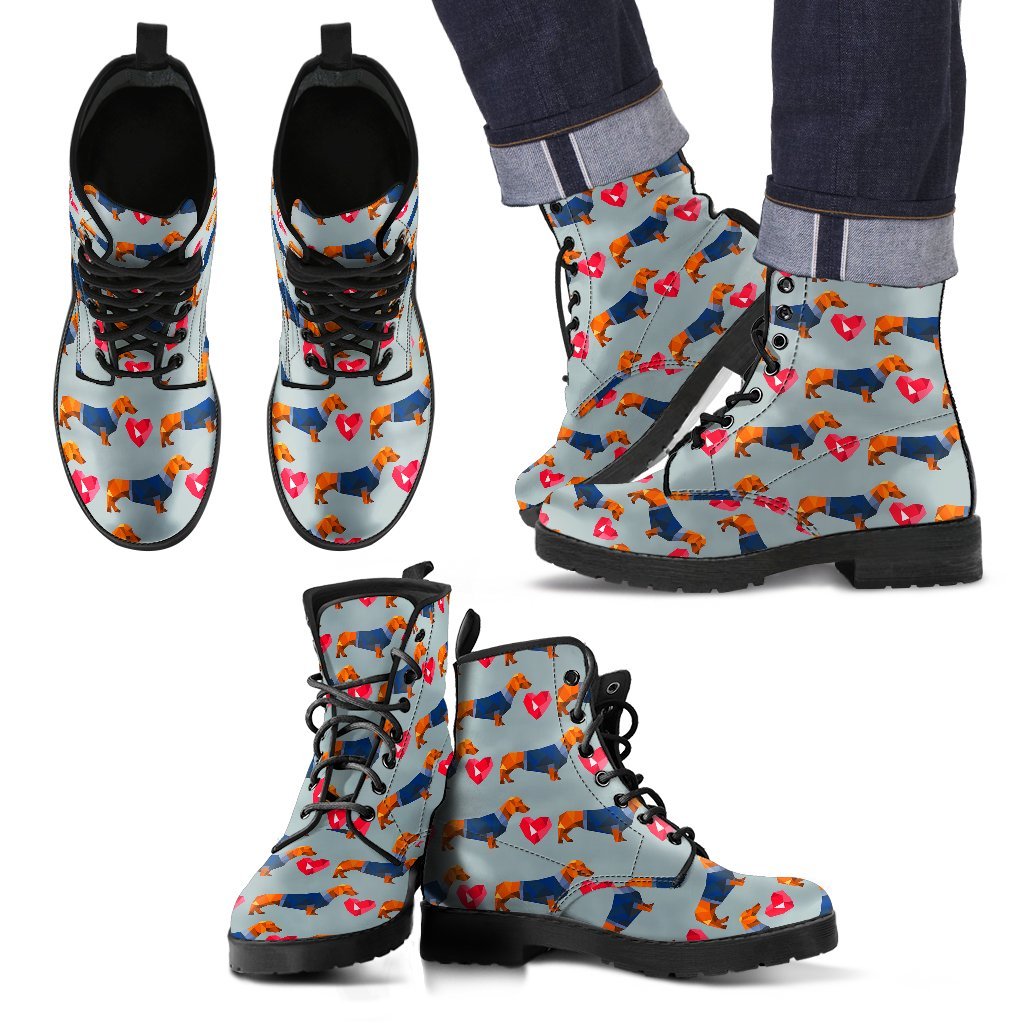 Wiener Dog Dachshund Pattern Print Men Women Leather Boots-grizzshop