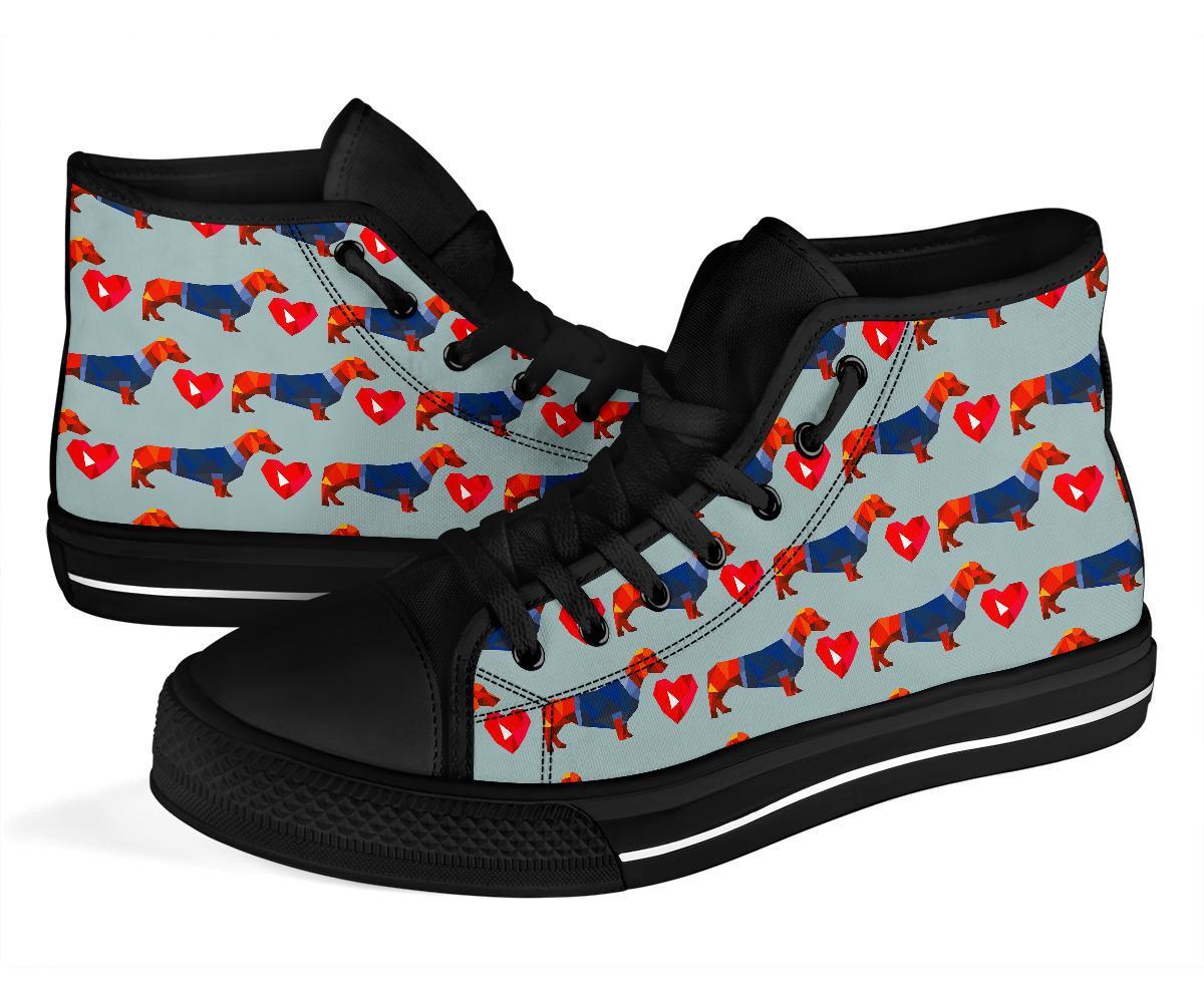 Wiener Dog Dachshund Pattern Print Men Women's High Top Shoes-grizzshop